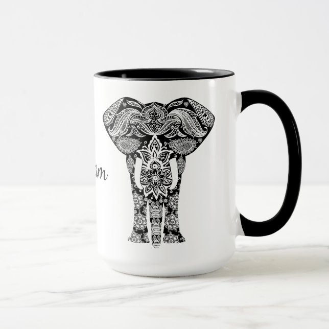 Black and White Henna Elephant Mug (Right)