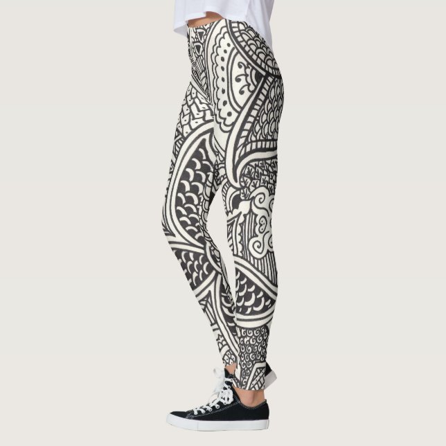 Black and White Henna Pattern Leggings (Left)