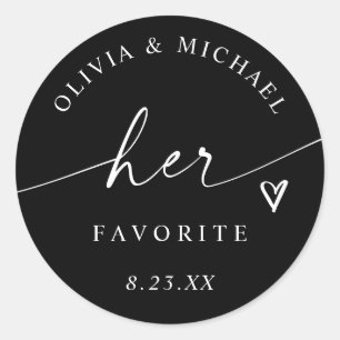 Black and White Her Favourite Wedding Treat Bag Classic Round Sticker