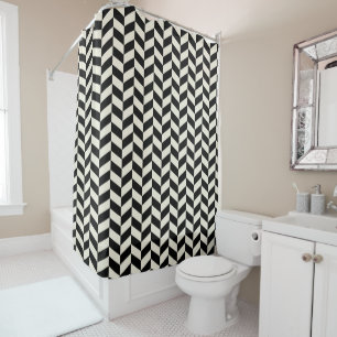 Black and White Herringbone Chevrons Pattern Shower Curtain