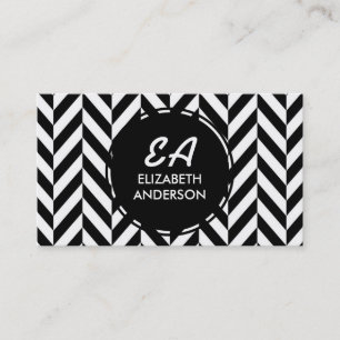 Black and White Herringbone Pattern Business Cards