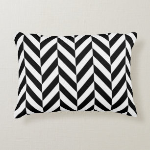 Black and White Herringbone Pattern Decorative Cushion