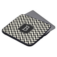 Black and White Herringbone Pattern with Monogram