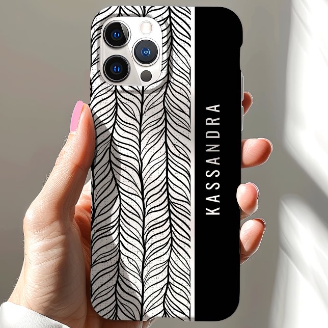Black And White Herringbone Personalised Name Case-Mate iPhone Case (Creator Uploaded)