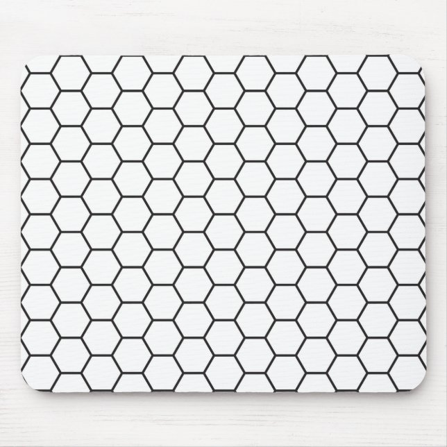 Black and White Hexagon Geometric Pattern Mouse Mat (Front)