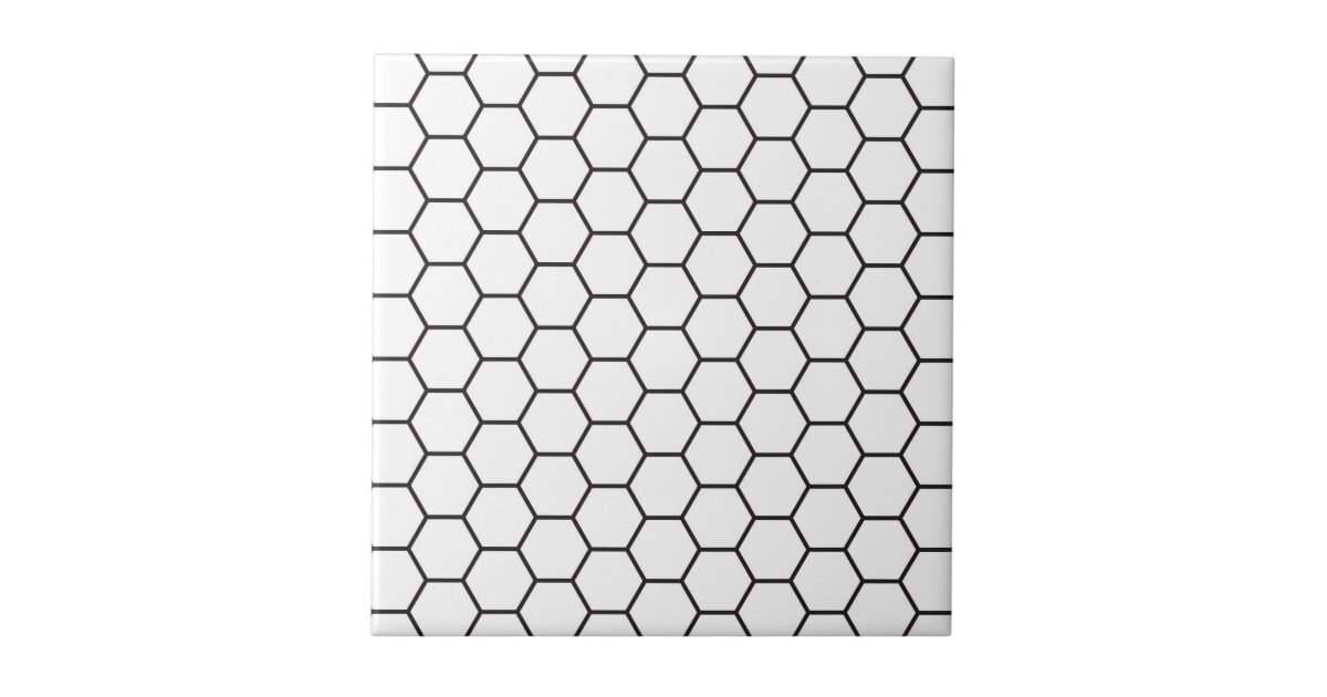 Black and White Hexagon Geometric Pattern Tile Zazzle