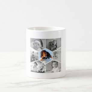 Black and White Hexagon Photo Collage Coffee Mug