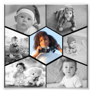 Black and White Hexagon Photo Collage Print