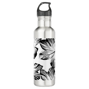 Black and white hibiscus 710 ml water bottle