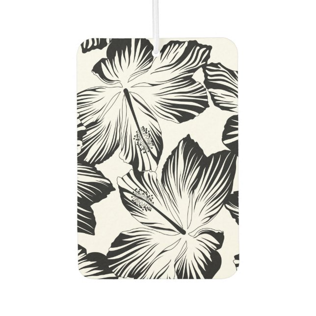 Black and white hibiscus car air freshener (Front)