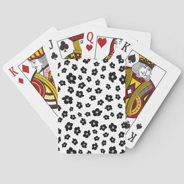 Black and White Hibiscus Floral Playing Cards (Back)