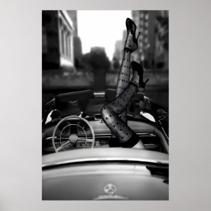 Black and White High Heels in Classic Car Print