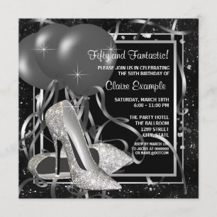 Black and White High Heels Womans Birthday Party Invitation