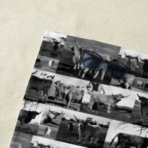 Black And White Highland Cow Collarge, Beach Towel