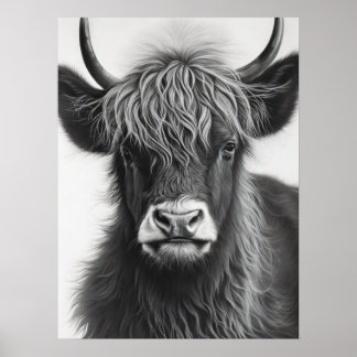 Black and White Highland Cow Poster