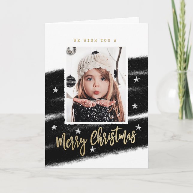 Black and White Holiday Greeting Christmas Photo Card (Front)