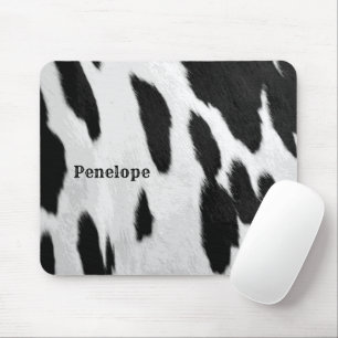 Black and White Holstein Cowhide Look With Name Mouse Mat