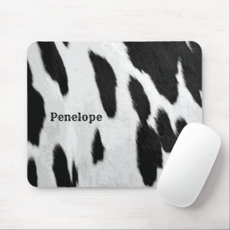 Black and White Holstein Cowhide Look With Name Mouse Mat