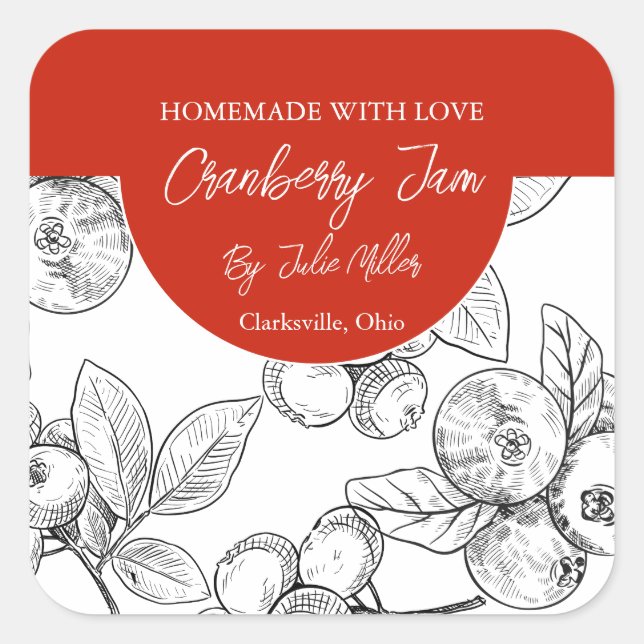 Black and White Homemade Cranberry Jam Label (Front)