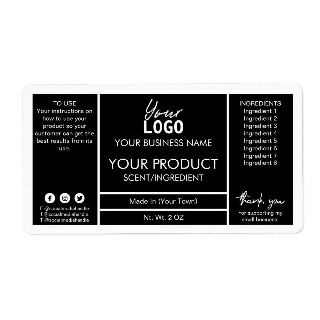 Black And White Homemade Product Labels (Front)
