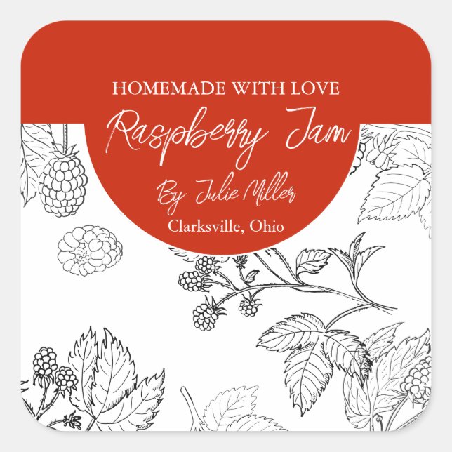 Black and White Homemade Raspberry Jam Label (Front)
