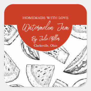 Black and White Homemade Watermelon Jam Label