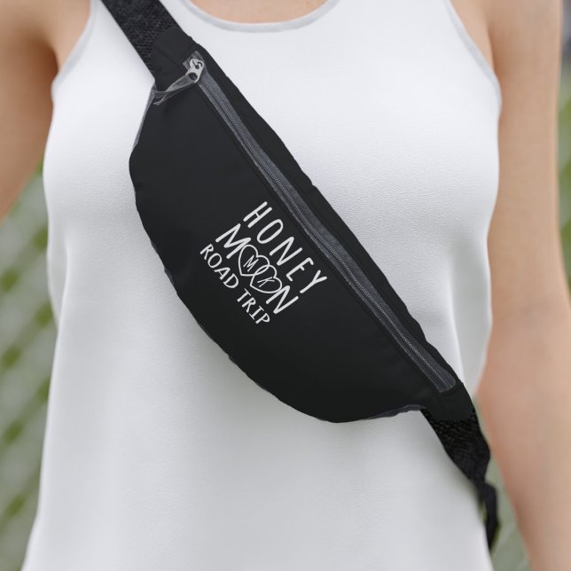 Black and White Honeymoon Road Trip Fanny Pack (Perfect fanny pack for your honeymoon road trip. Just add your initials!)