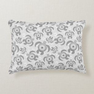 Black and White Honu Sea Turtles Hibiscus Flowers Decorative Cushion