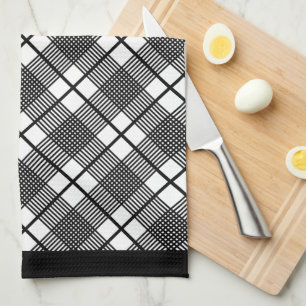 Black and White Horizontal Plaid Pattern Tea Towel