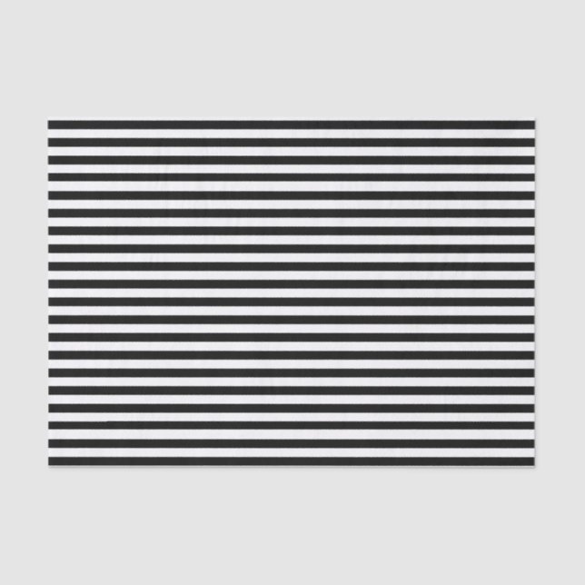 Black And White Horizontal Stripes Tissue Paper (Front)