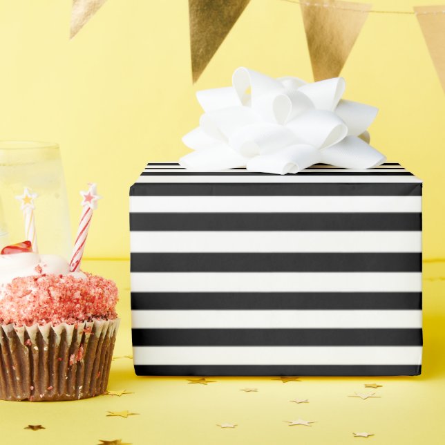 Black And White Horizontal Stripes Wrapping Paper (Birthday Party)