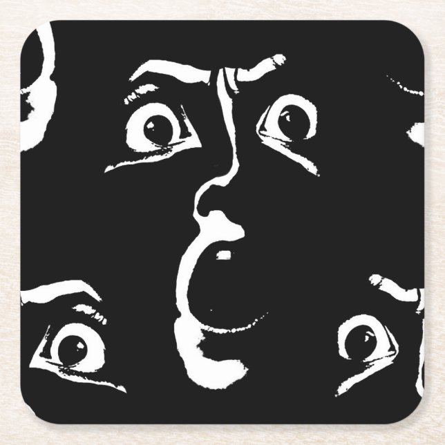 black and white horror face square paper coaster (Front)