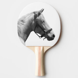 Black and white horse animal photo ping pong paddle