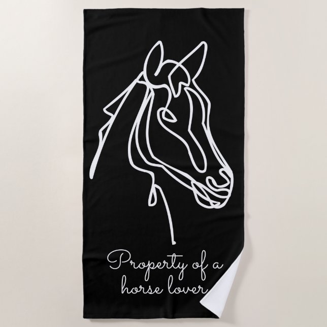 Black and white horse drawing beach towel gift (Front)