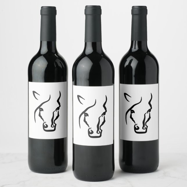 Black and White Horse Face Wine Label (Bottles)