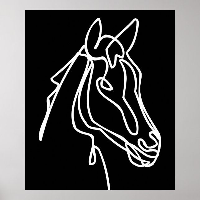 Black and white horse head drawing wall poster (Front)