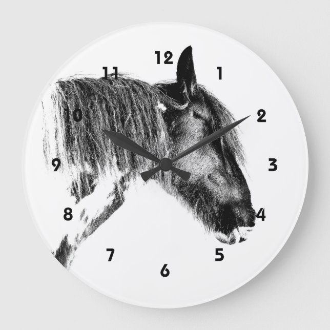 Black and white horse large clock (Front)