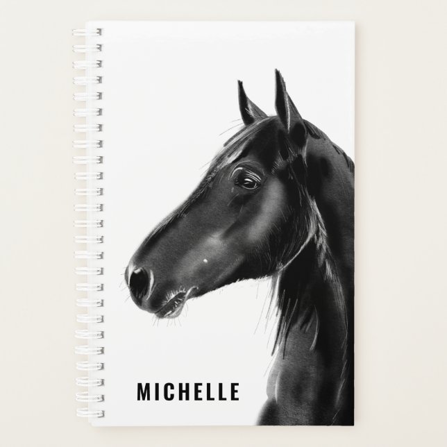 Black and White Horse Personalised Planner (Front)