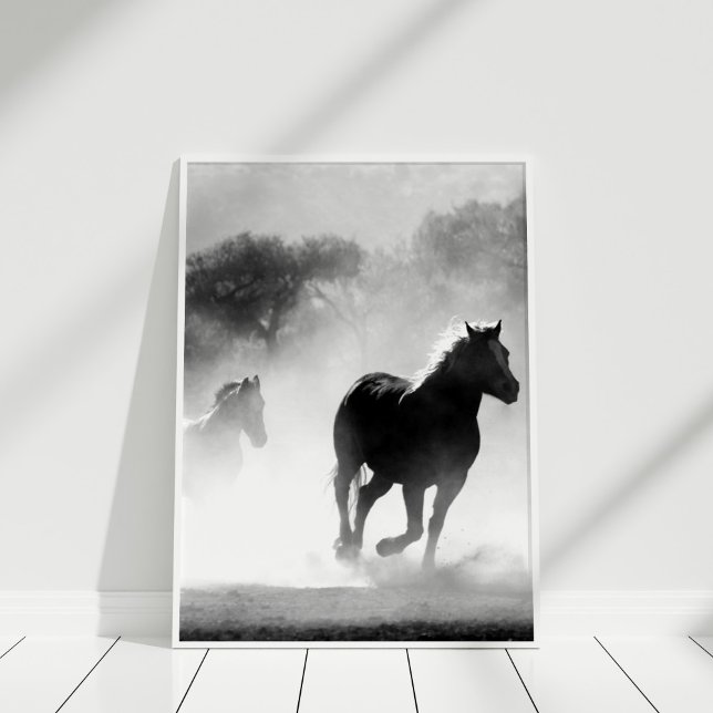 Black and White Horse Poster Print (Black and White Horse Poster Print in a white frame.)