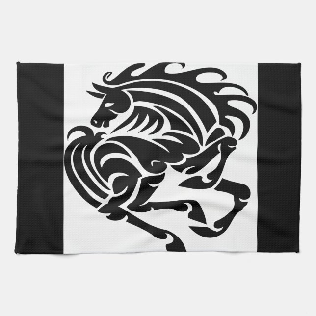 Black and white horse tea towel (Horizontal)