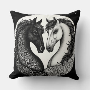 Black and white Horses Cushion