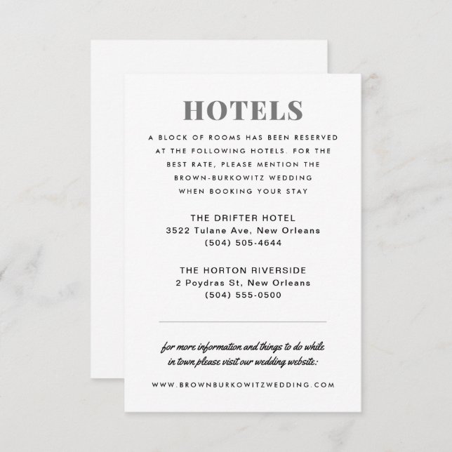Black and White Hotel Accommodation Enclosure Card (Front/Back)