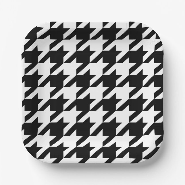 Black and White hounds-tooth Paper Plate (Front)