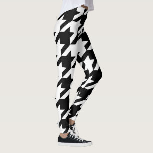Black and White Hounds Tooth Pattern Leggings