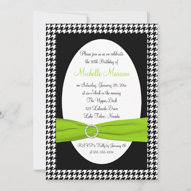 Black and White Houndstooth 30th Birthday Invite (Front)