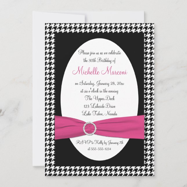 Black and White Houndstooth 30th Birthday Invite (Front)