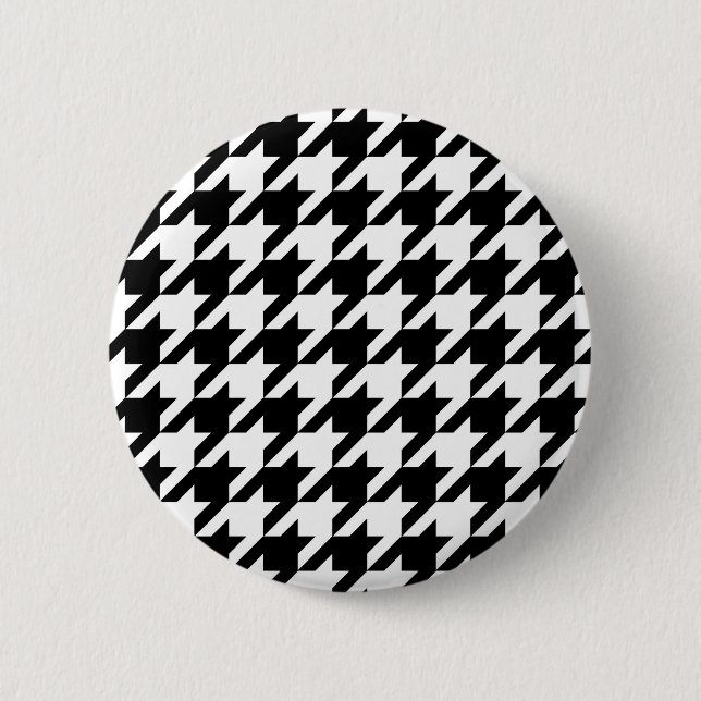 Black and White Houndstooth Check 6 Cm Round Badge (Front)