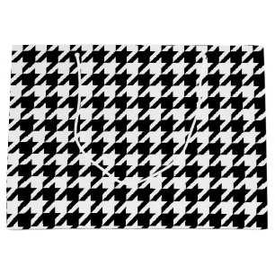 Black and White Houndstooth Check Large Gift Bag