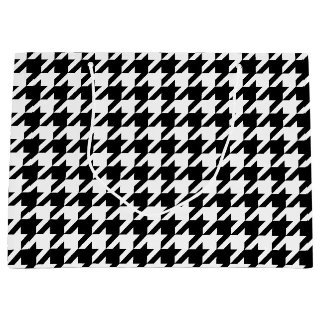 Black and White Houndstooth Check Large Gift Bag (Front)
