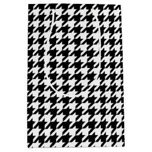 Black and White Houndstooth Check Medium Gift Bag